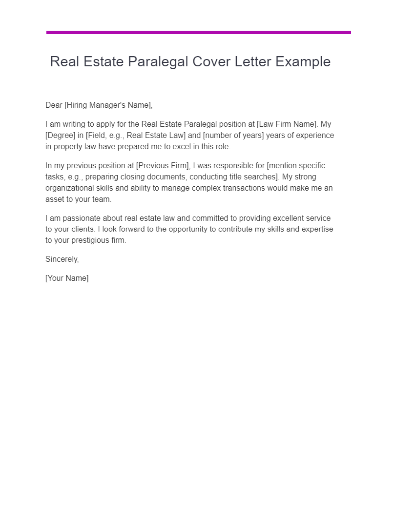 real estate paralegal cover letter example