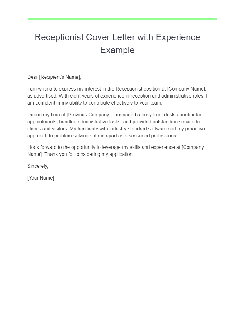 18 Receptionist Cover Letter Examples How To Write Tips Examples 1322