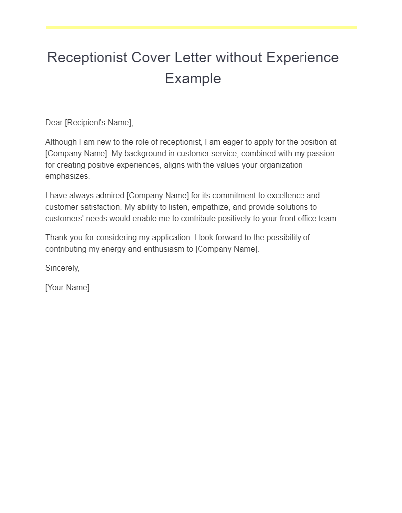 receptionist cover letter with little experience