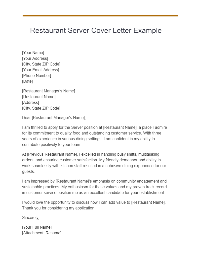 21 Server Cover Letter Examples How To Write Tips Examples