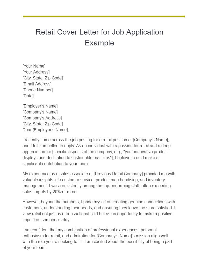 application letter on retail