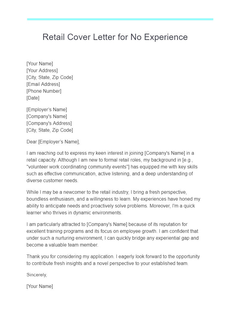 Retail Cover Letter for No Experience