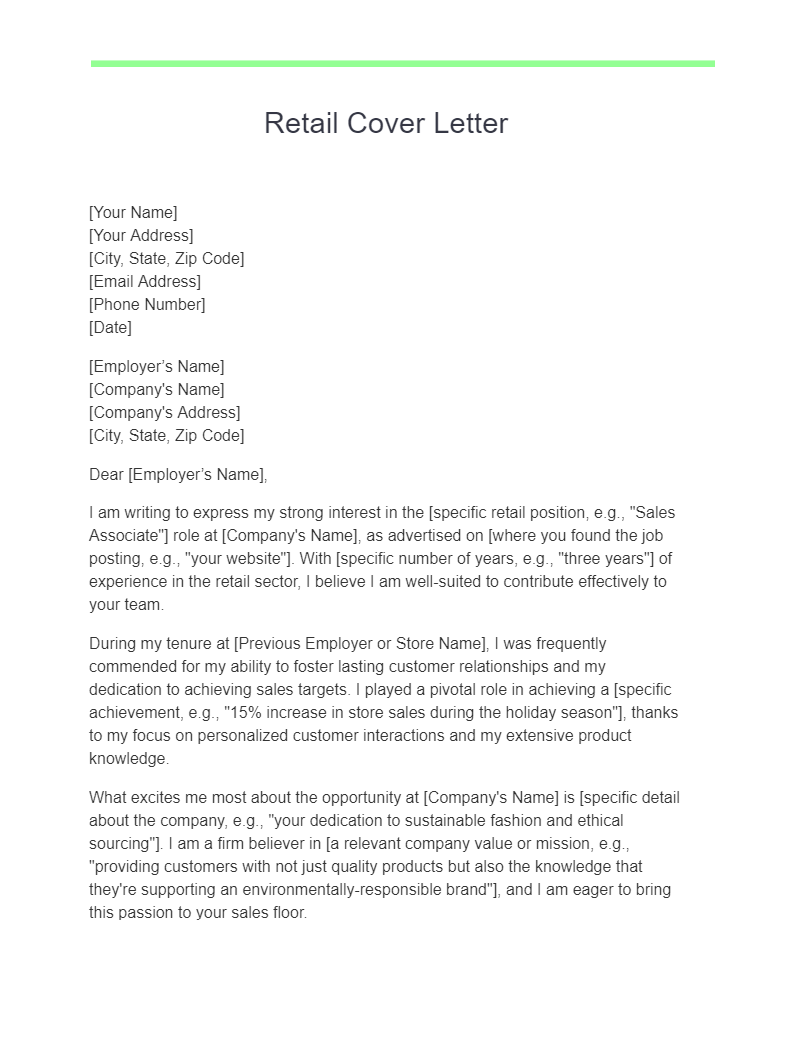 Retail Cover Letter