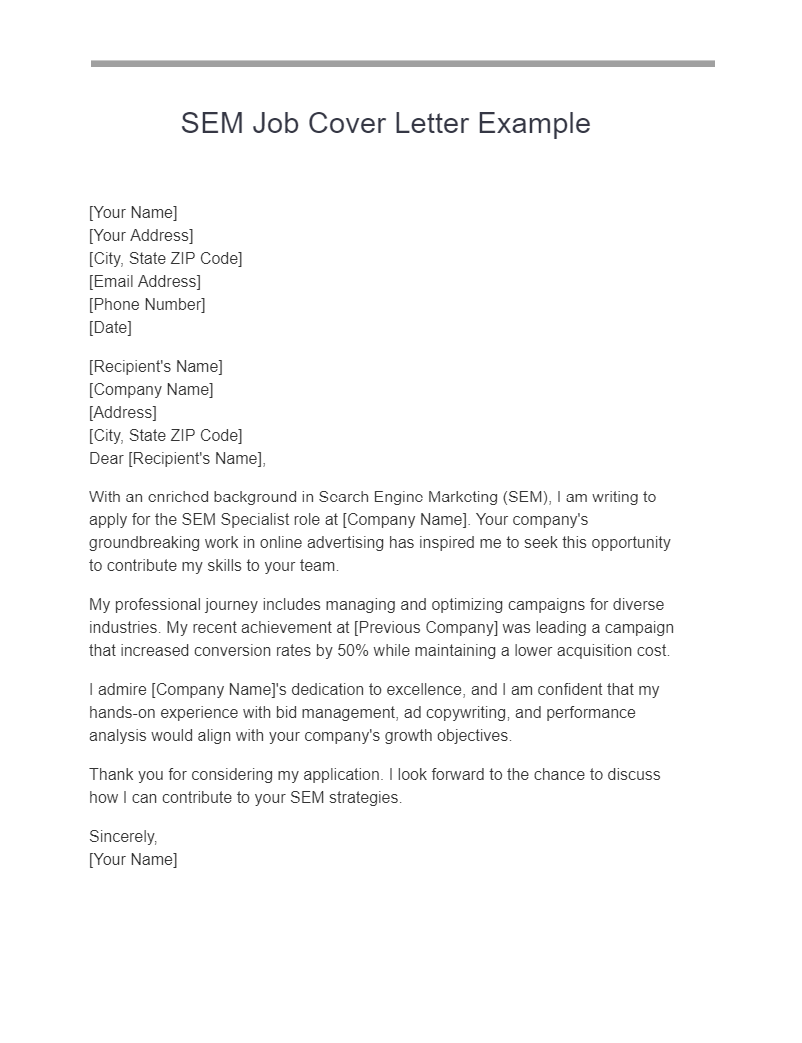 SEM Job Cover Letter Example