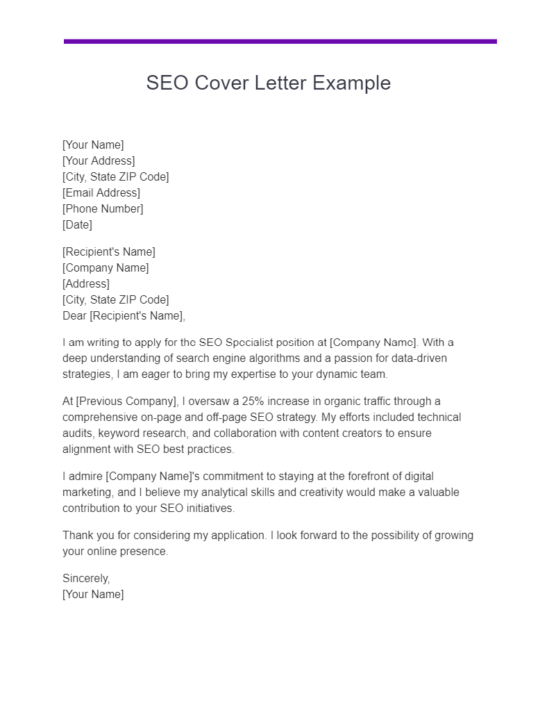 SEO Cover Letter Example