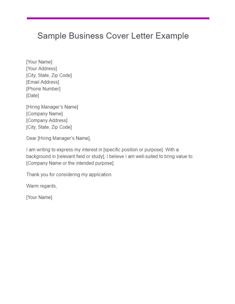 Sample Business Cover Letter Example
