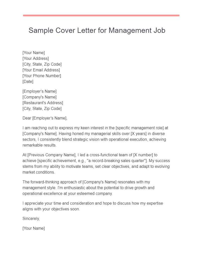 writing a cover letter for management job