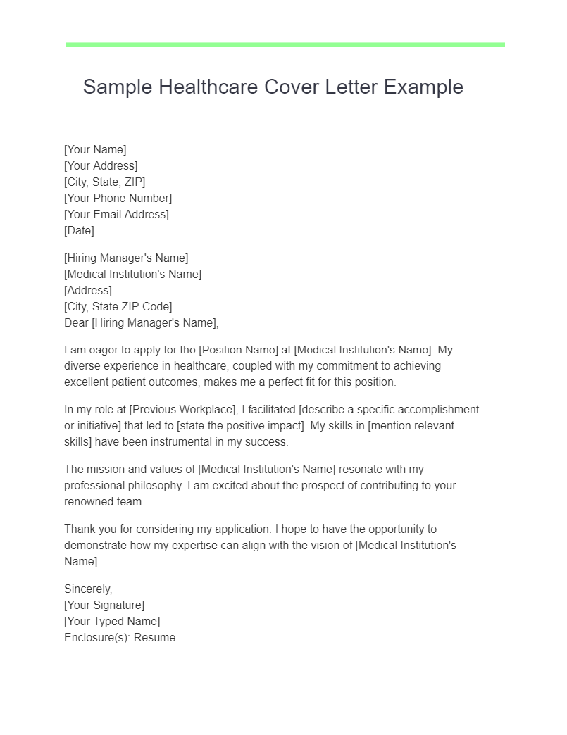 Sample Healthcare Cover Letter Example
