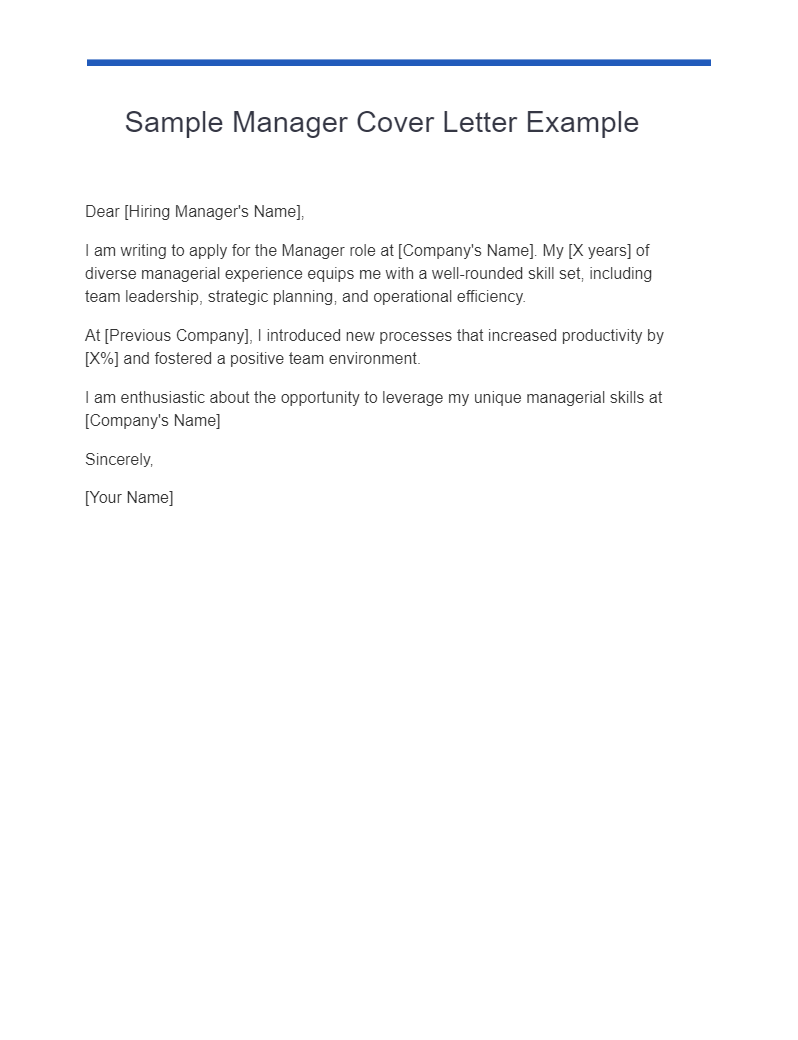 Sample Manager Cover Letter Example