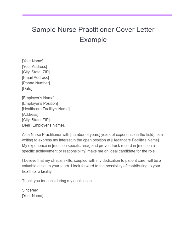 sample nurse practitioner cover letter example