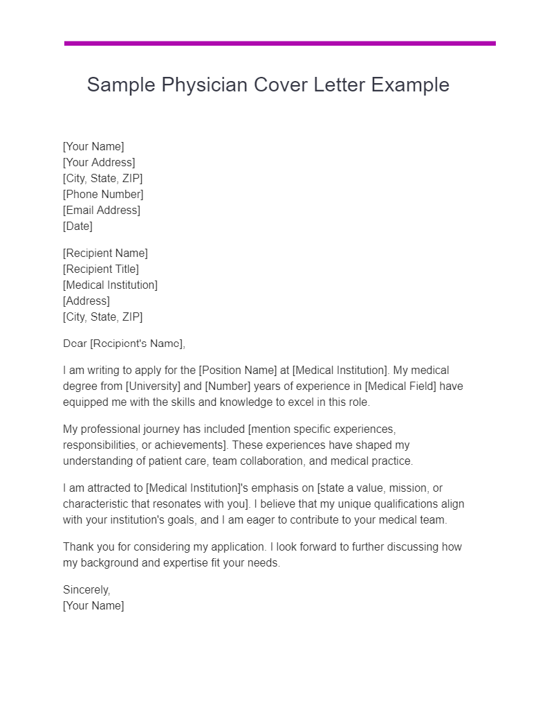 sample physician cover letter example
