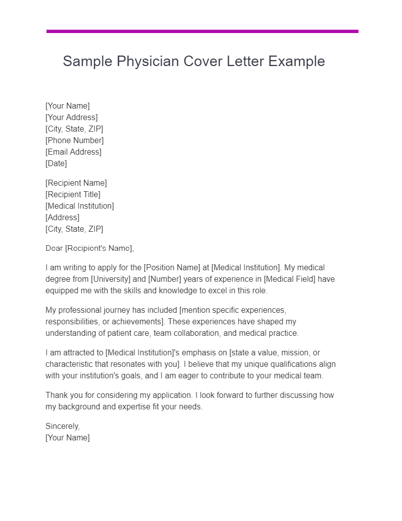 Sample Physician Cover Letter Example