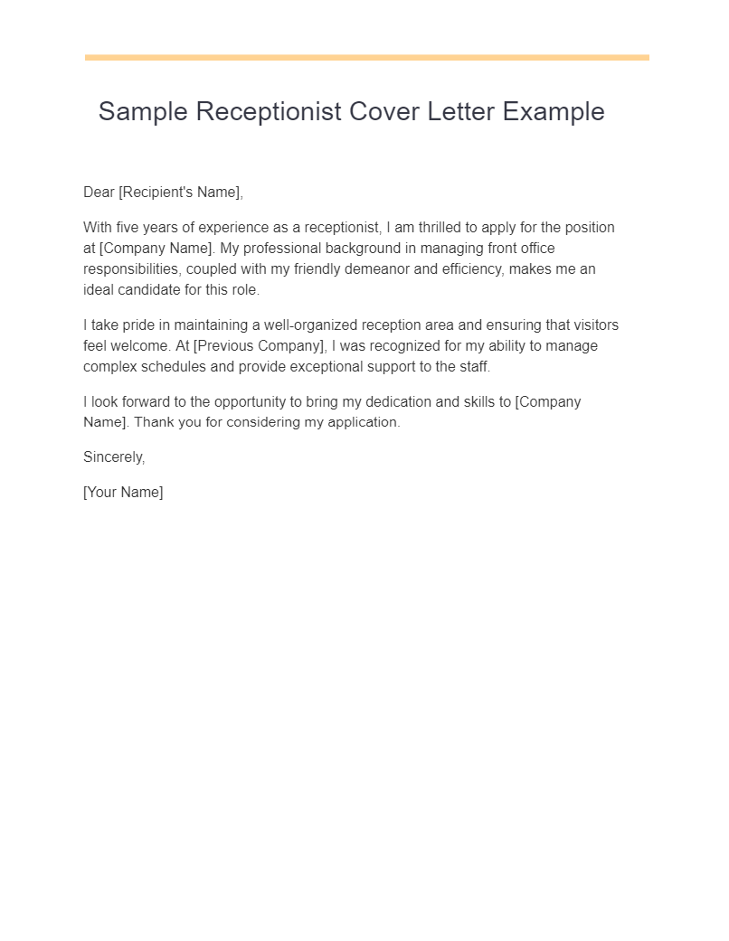 sample receptionist cover letter example