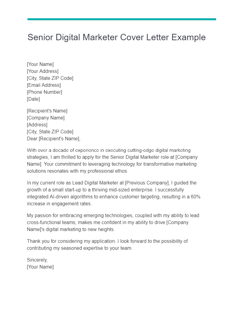 Digital Marketing Cover Letter 27+ Examples, Format, PDF