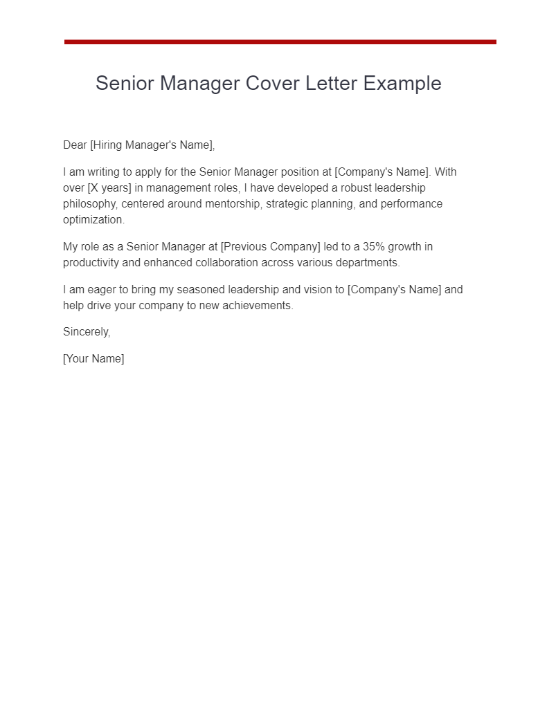 Senior Manager Cover Letter Example
