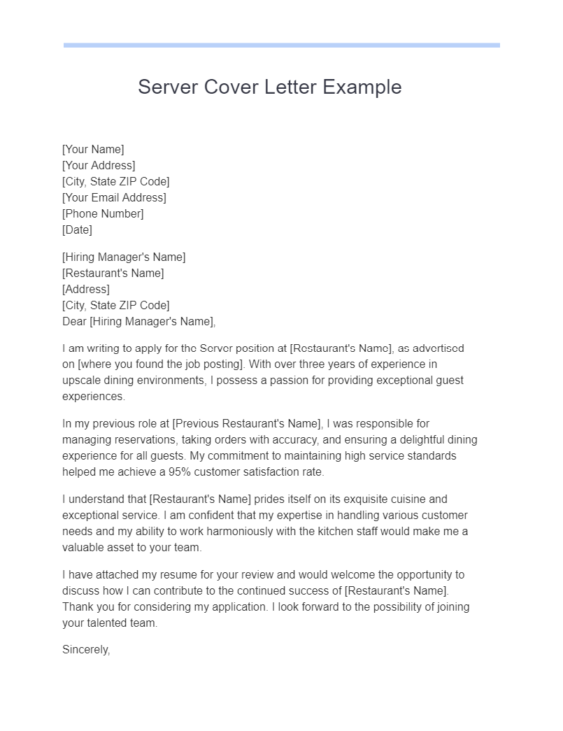 server cover letter example