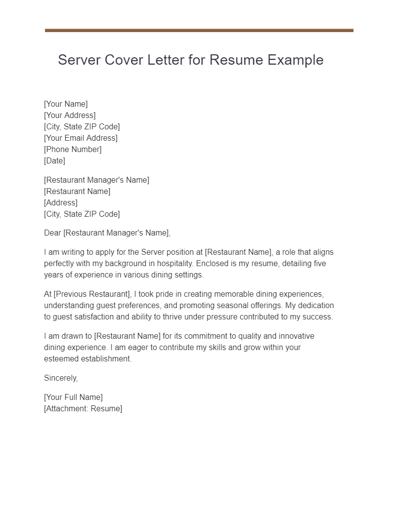 server cover letter for resume example