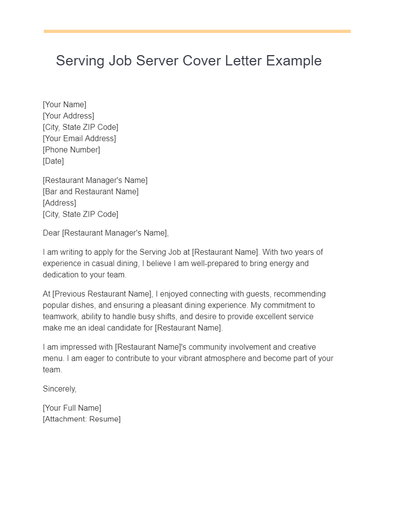 serving job server cover letter example