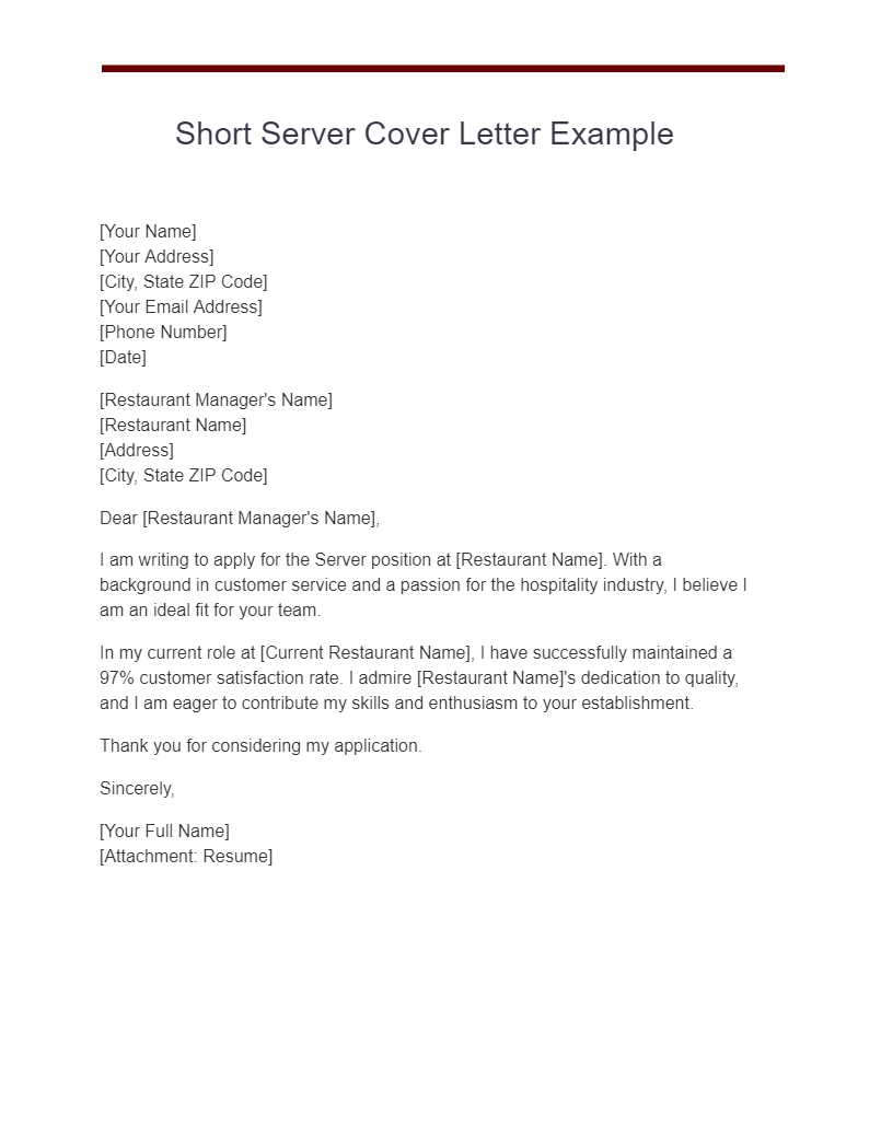 short server cover letter example