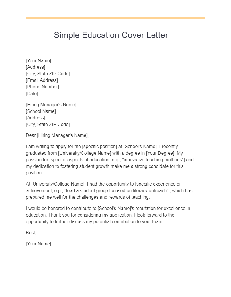 Simple Education Cover Letter