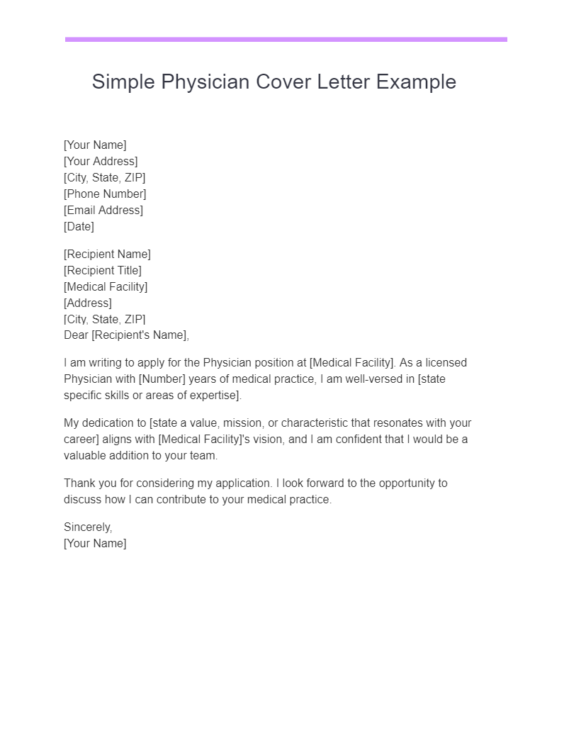 simple physician cover letter example