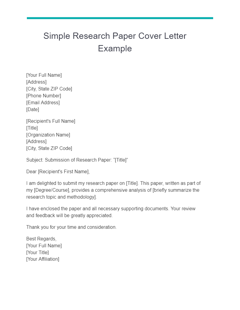 simple research paper cover letter example