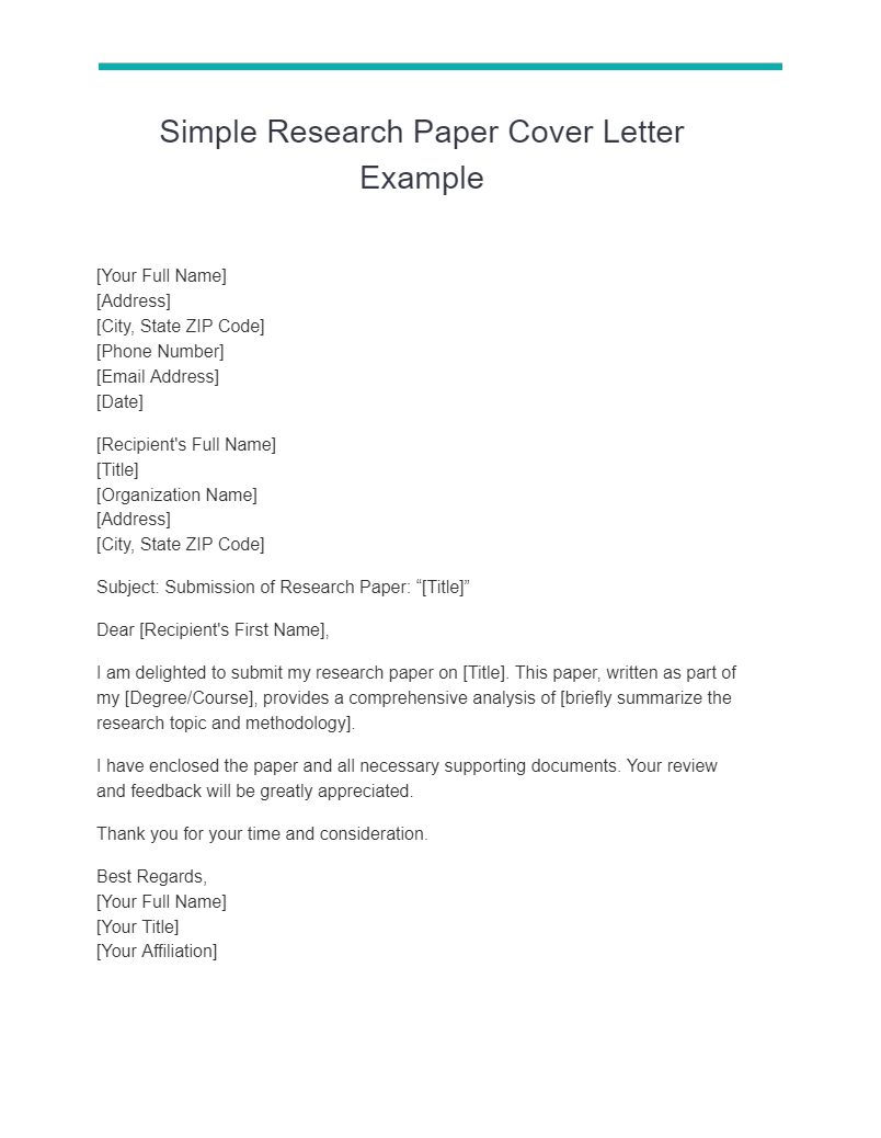 research paper cover letter format