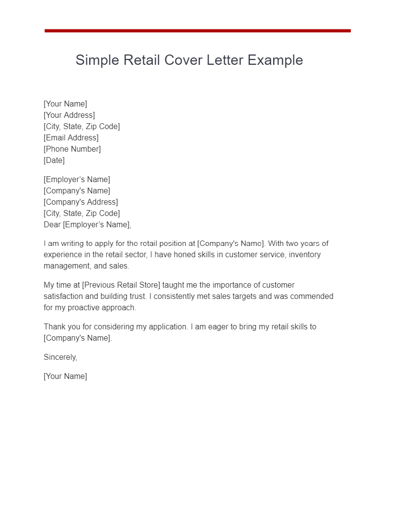 Simple Retail Cover Letter Example