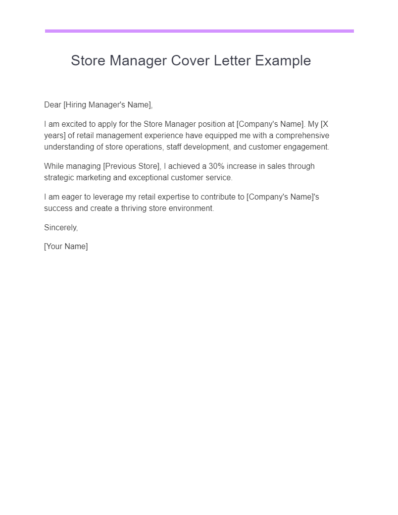 Store Manager Cover Letter Example