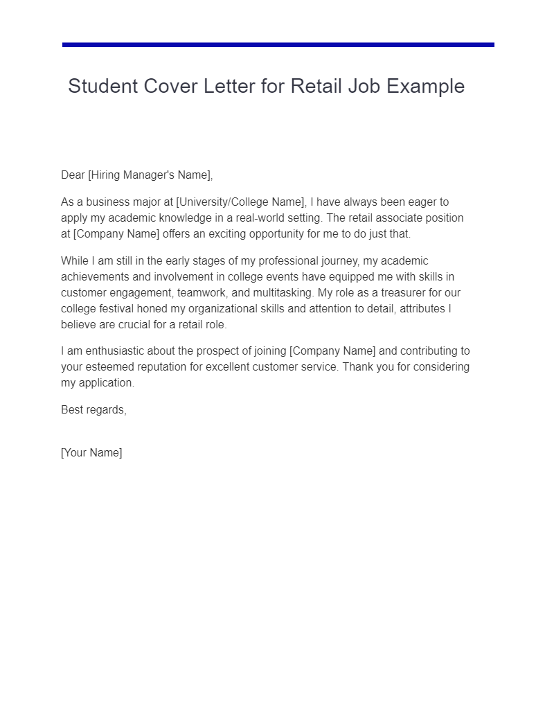 Student Cover Letter for Retail Job Example