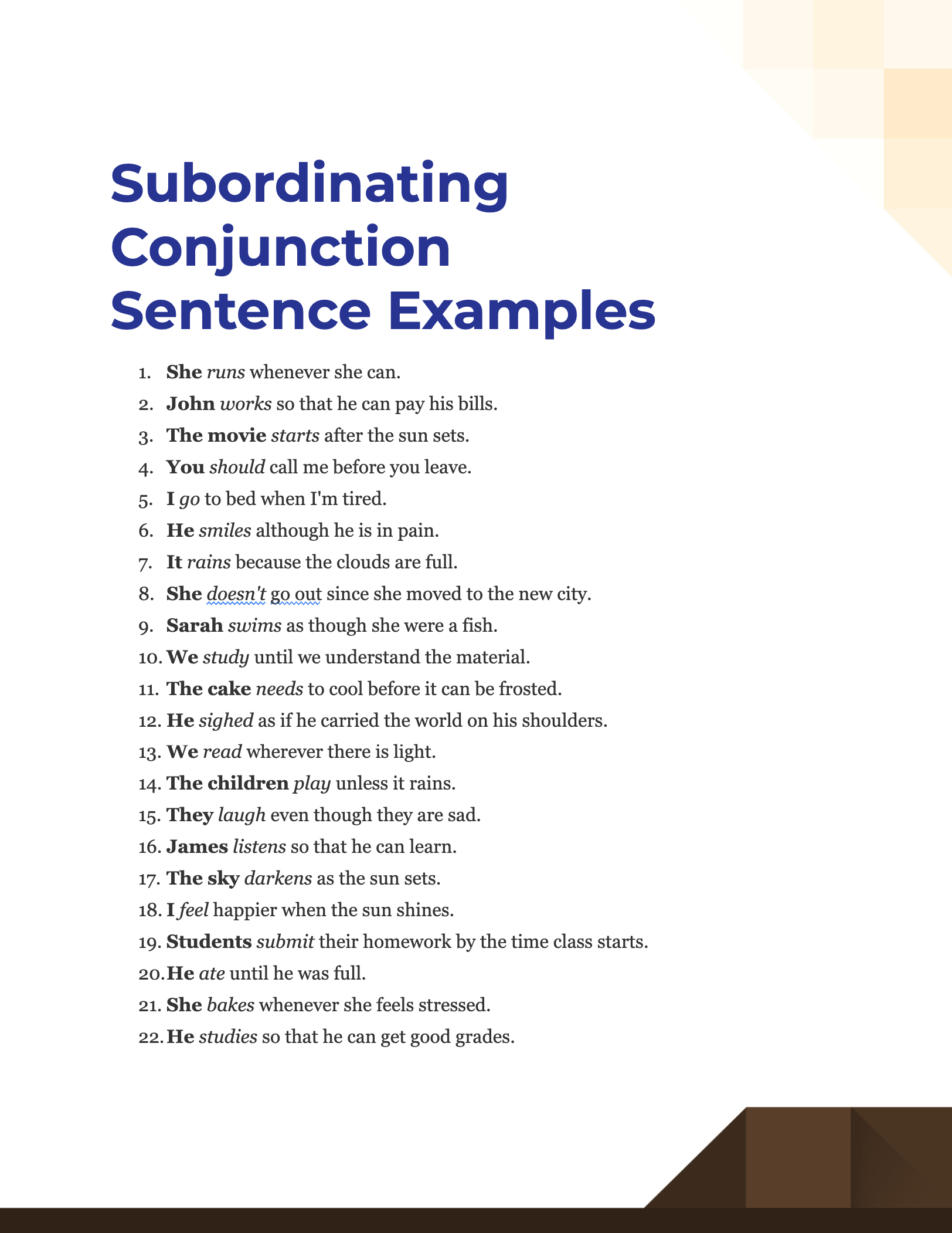 subordinating conjunction sentence