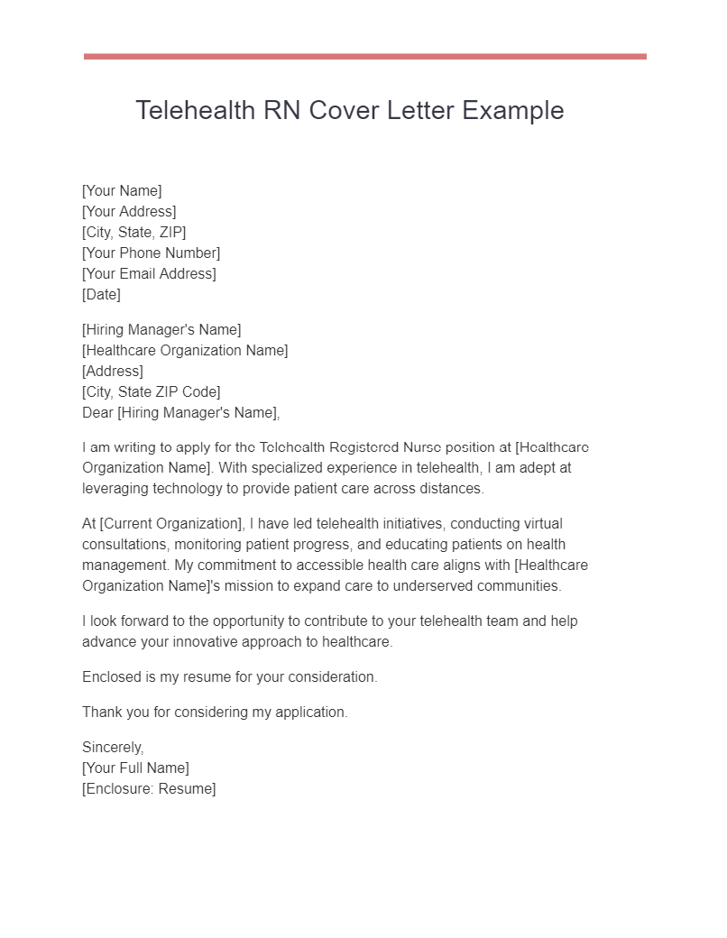 Telehealth RN Cover Letter Example