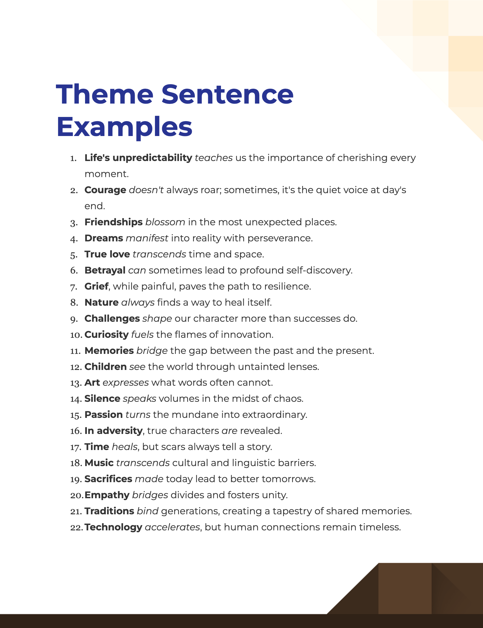 topic sentence example for theme essay