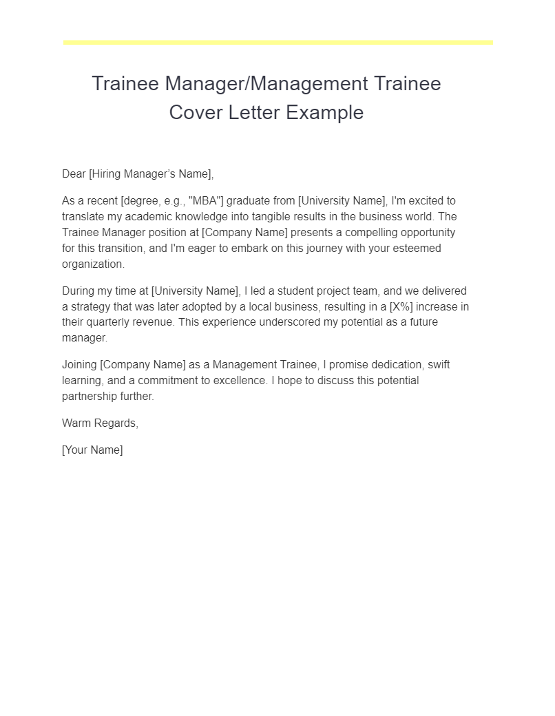 trainee manager management trainee cover letter example