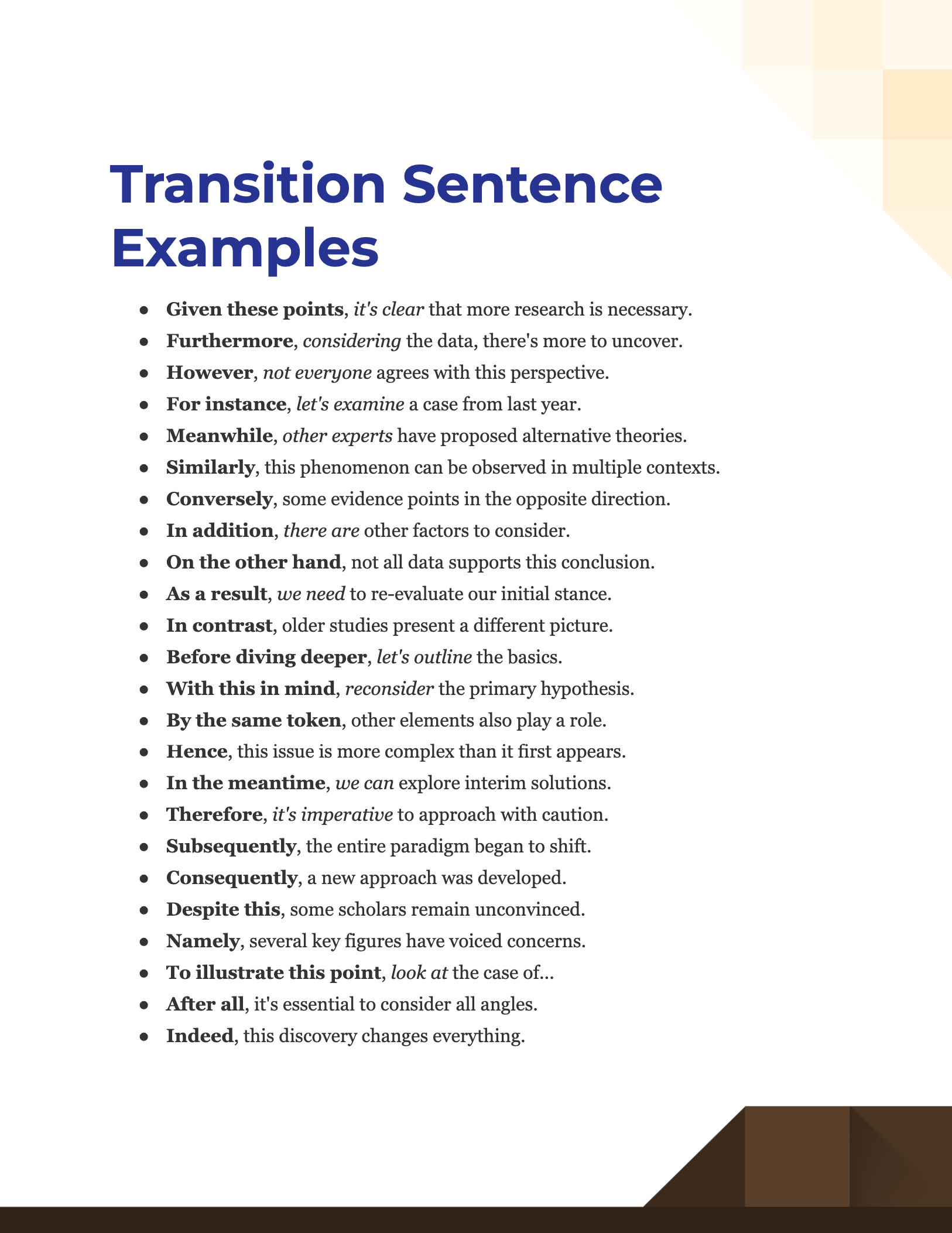 what would be a good transition sentence for an essay