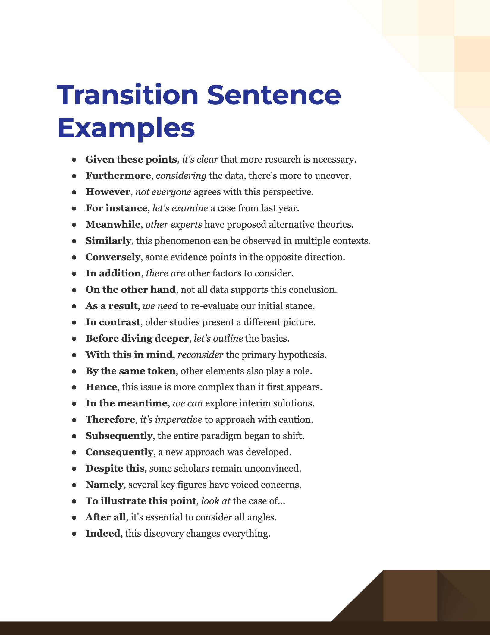 transitional sentence example for essays