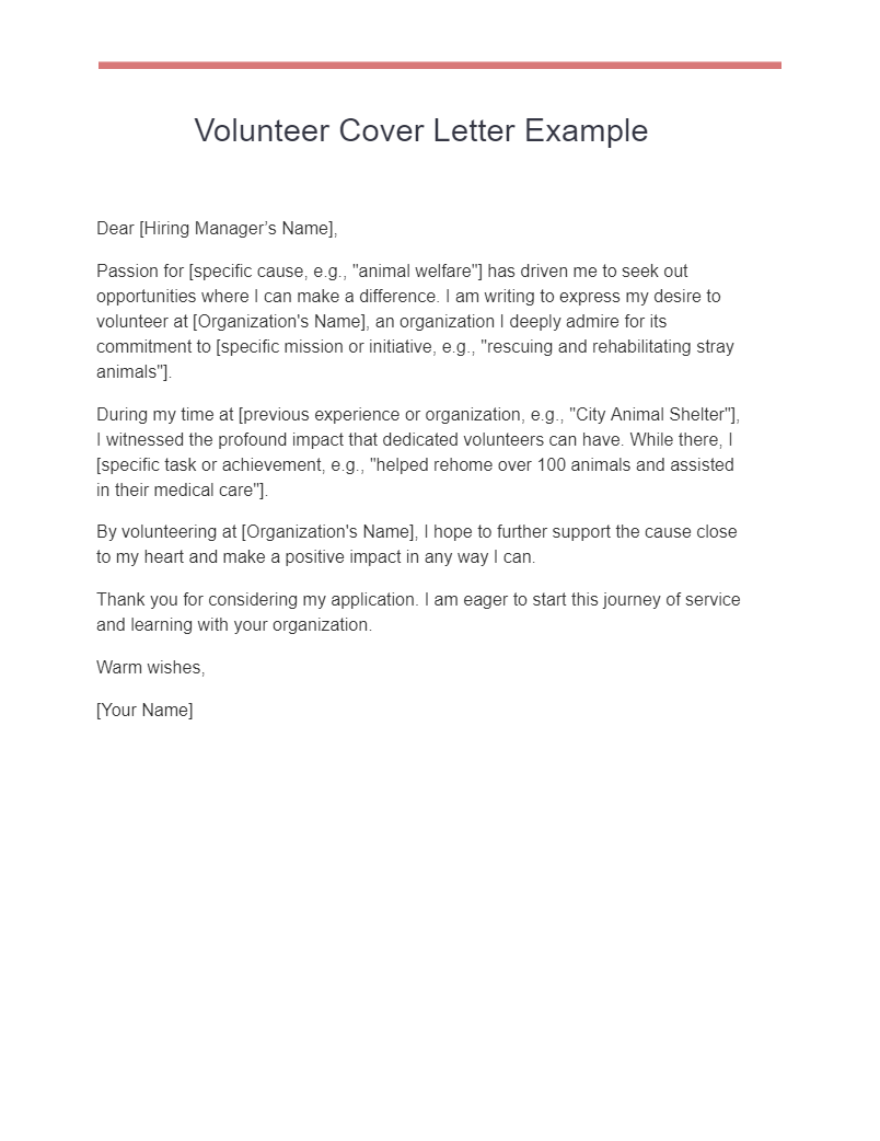volunteer cover letter example