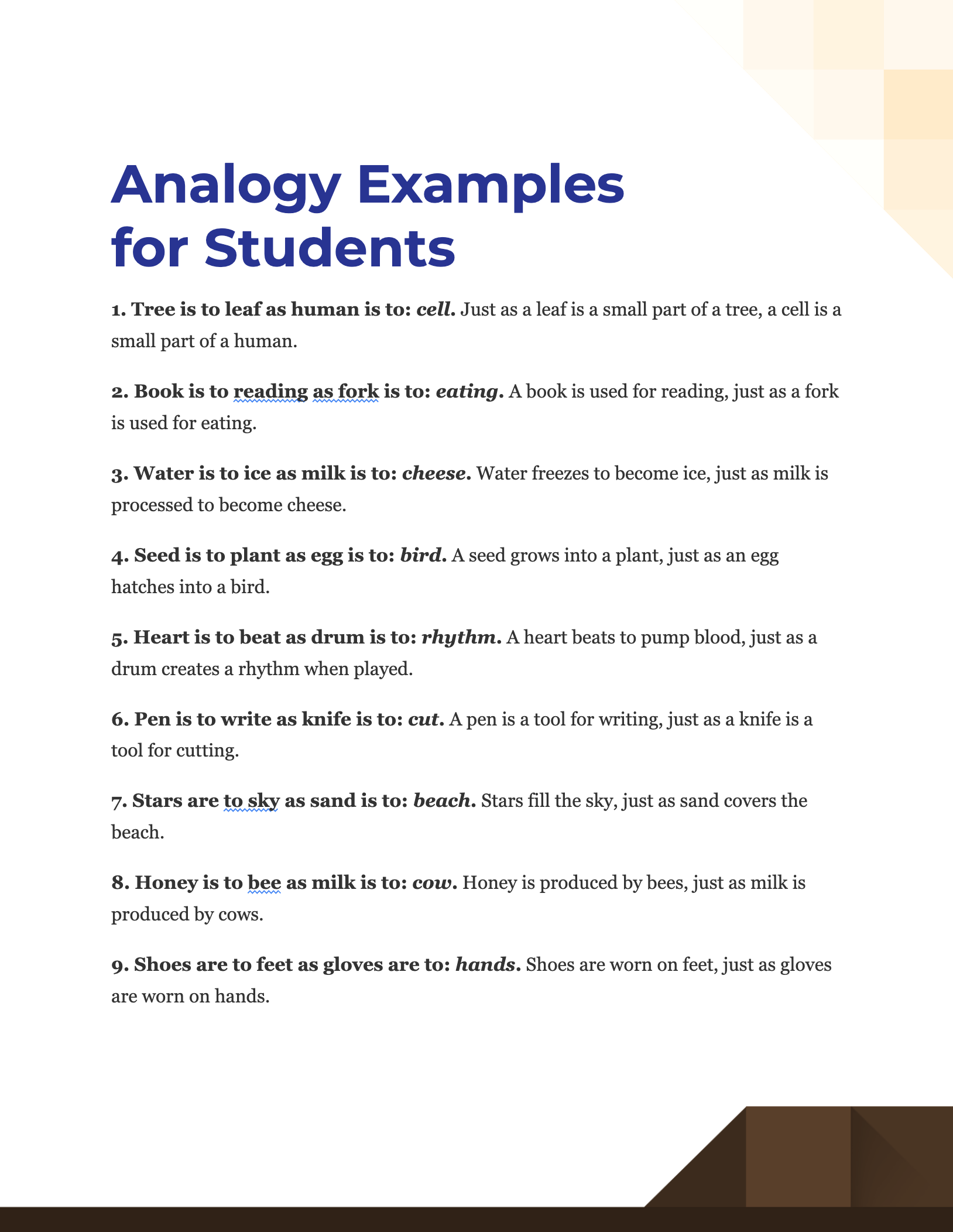 Analogy for Students Examples