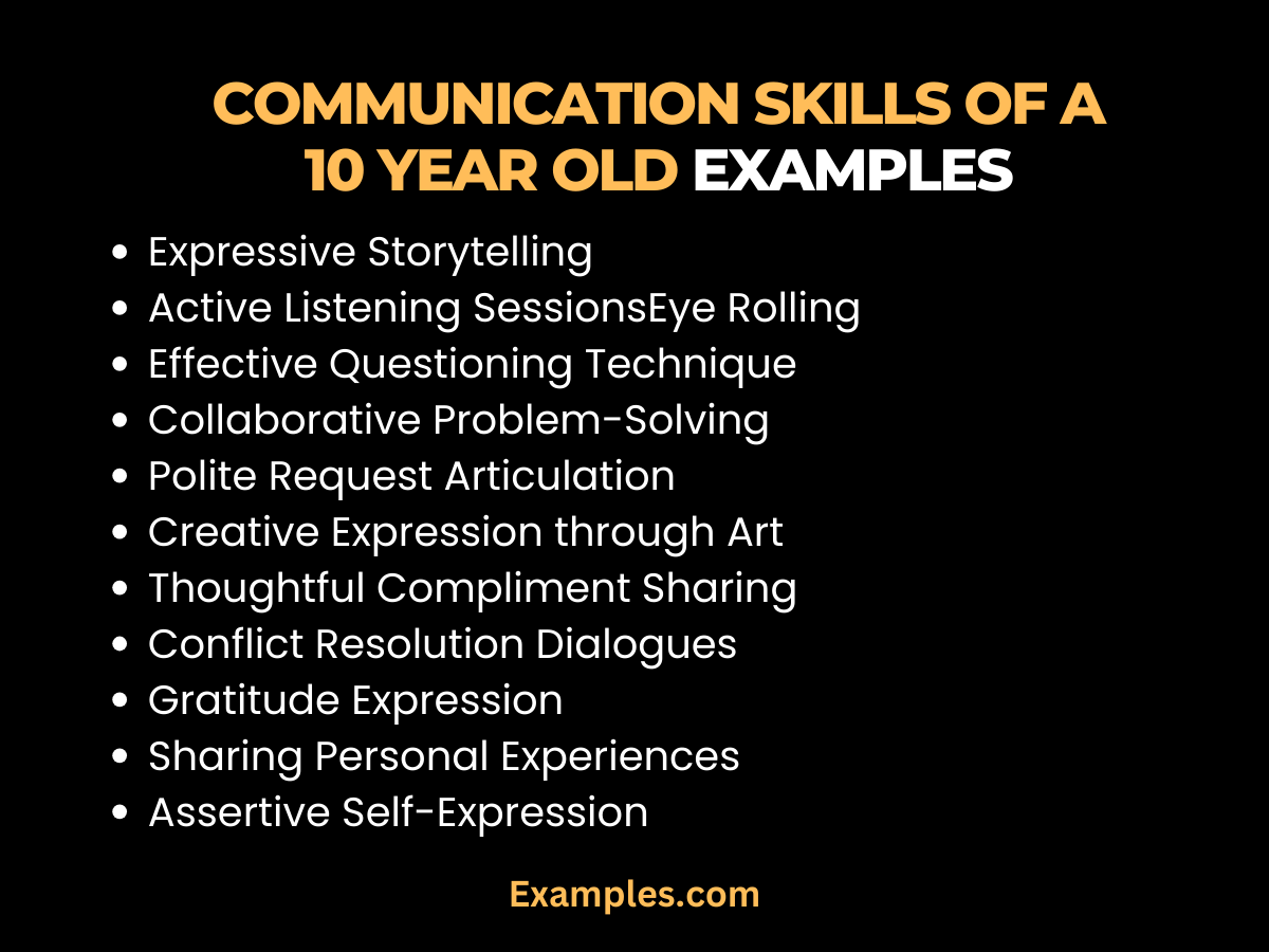 communication skills of a 10 year old examples