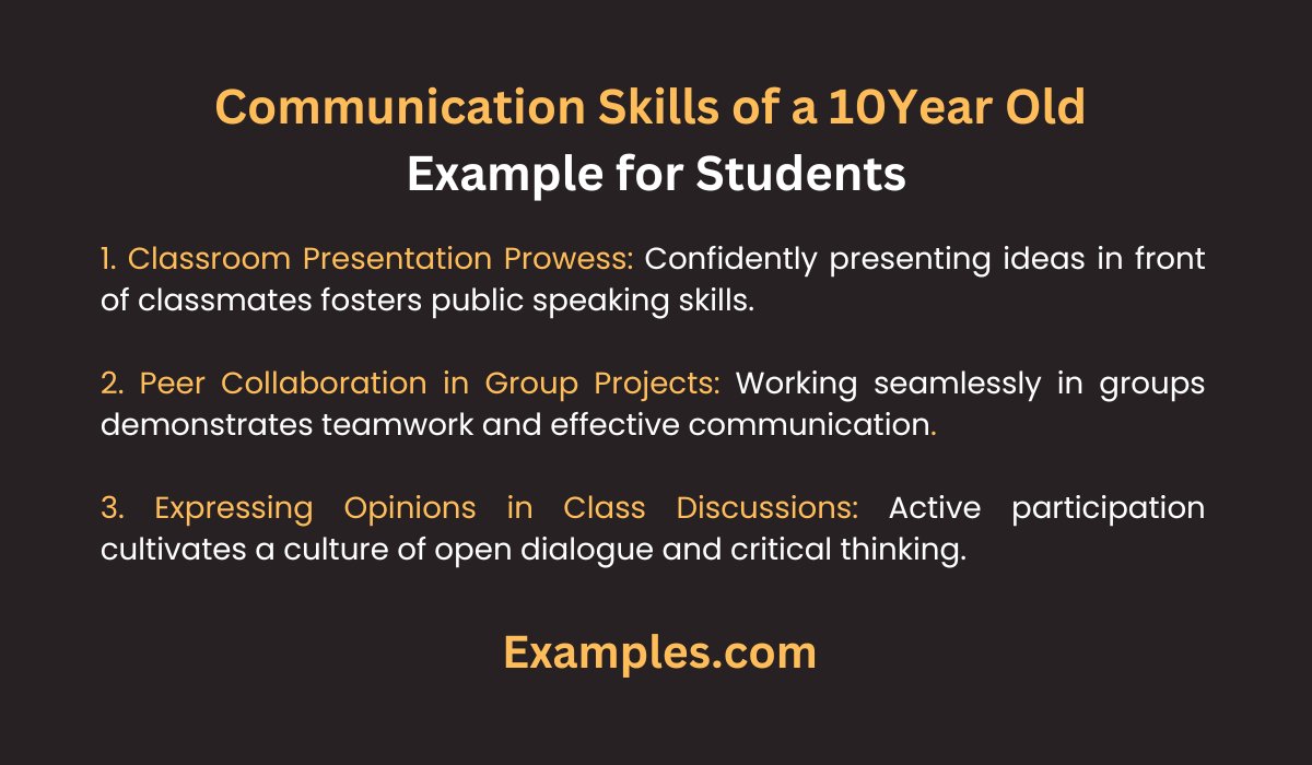 communication skills of a 10year old example for students
