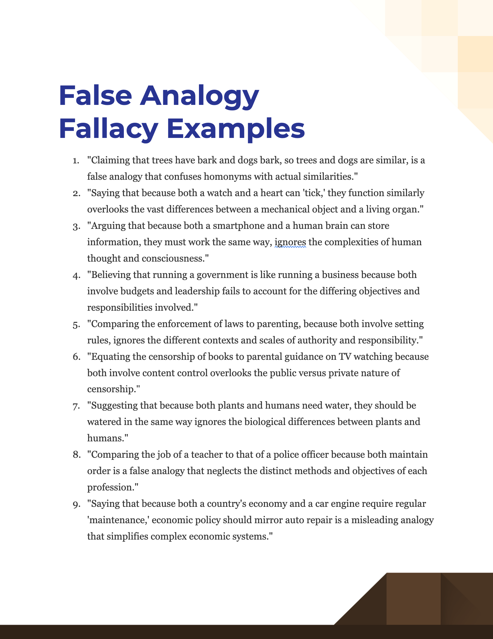 False Analogy Fallacy Examples