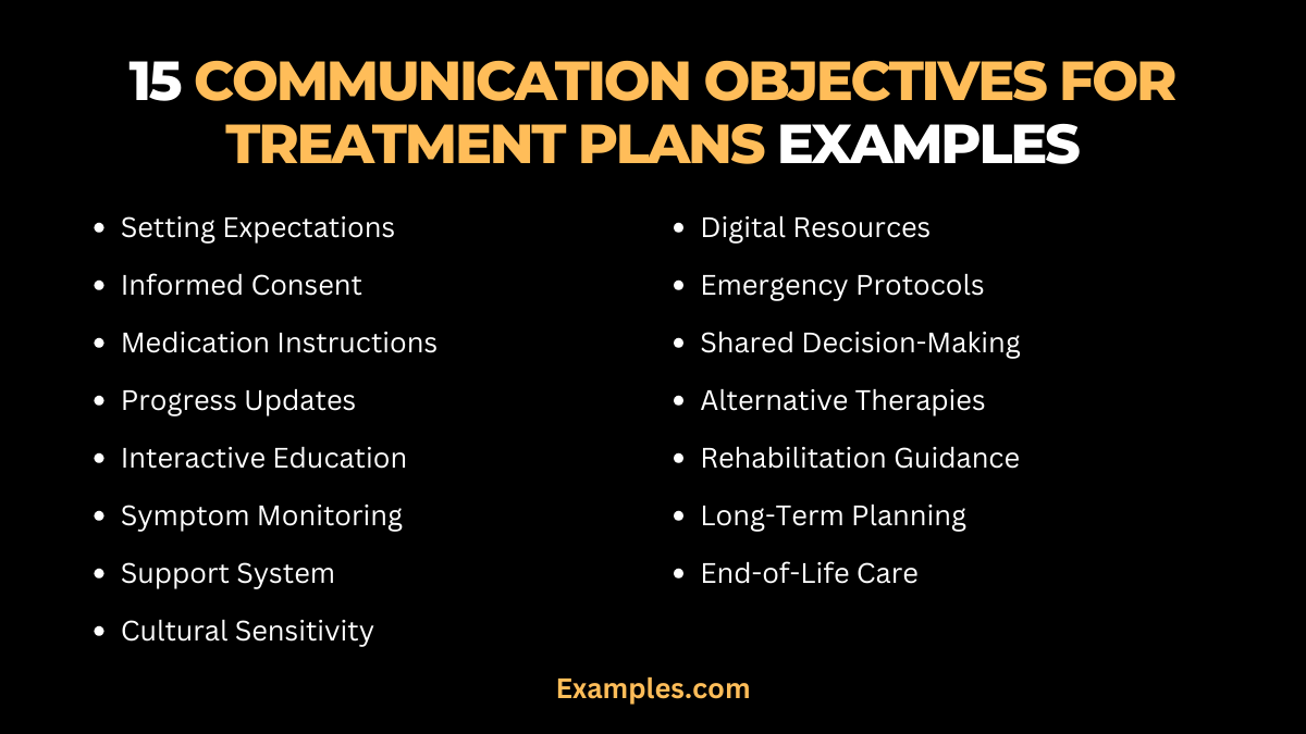 15 communication objectives for treatment plans examples