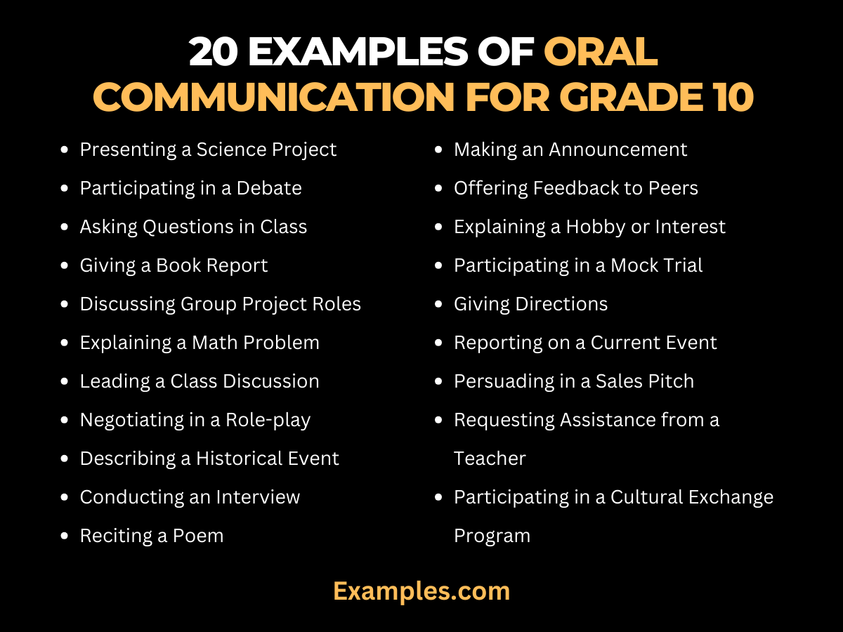 20 examples of oral communication for grade 10