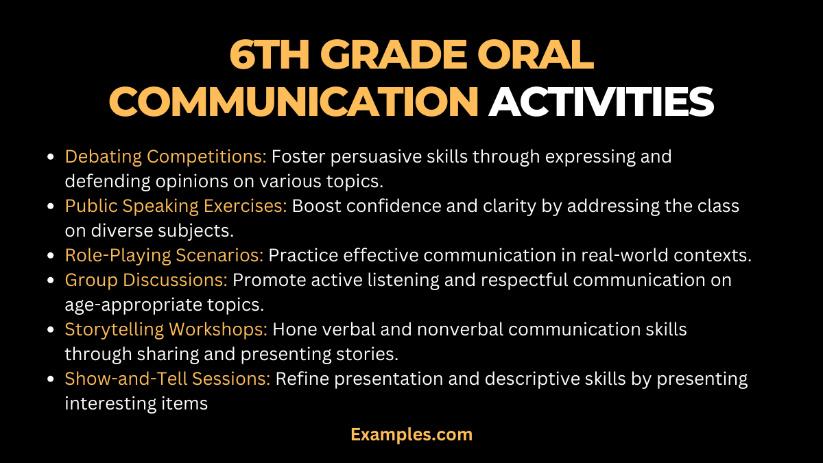 6th grade oral communication activities