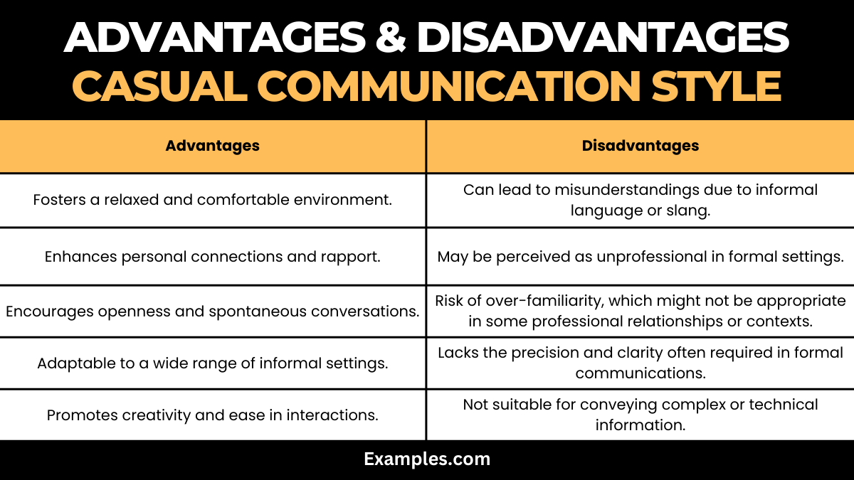 advantages and disadvantages of casual communication style