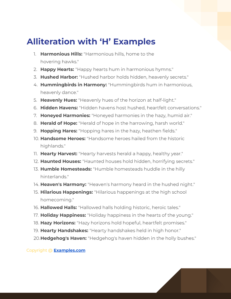 alliteration with h examples
