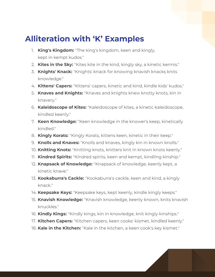 alliteration with k examples