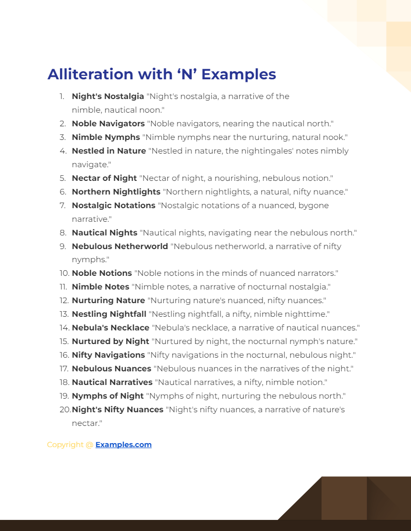 alliteration with n examples