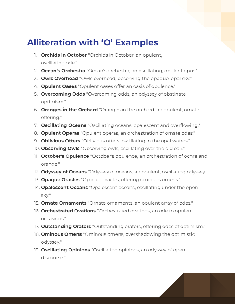 Alliteration with O Examples