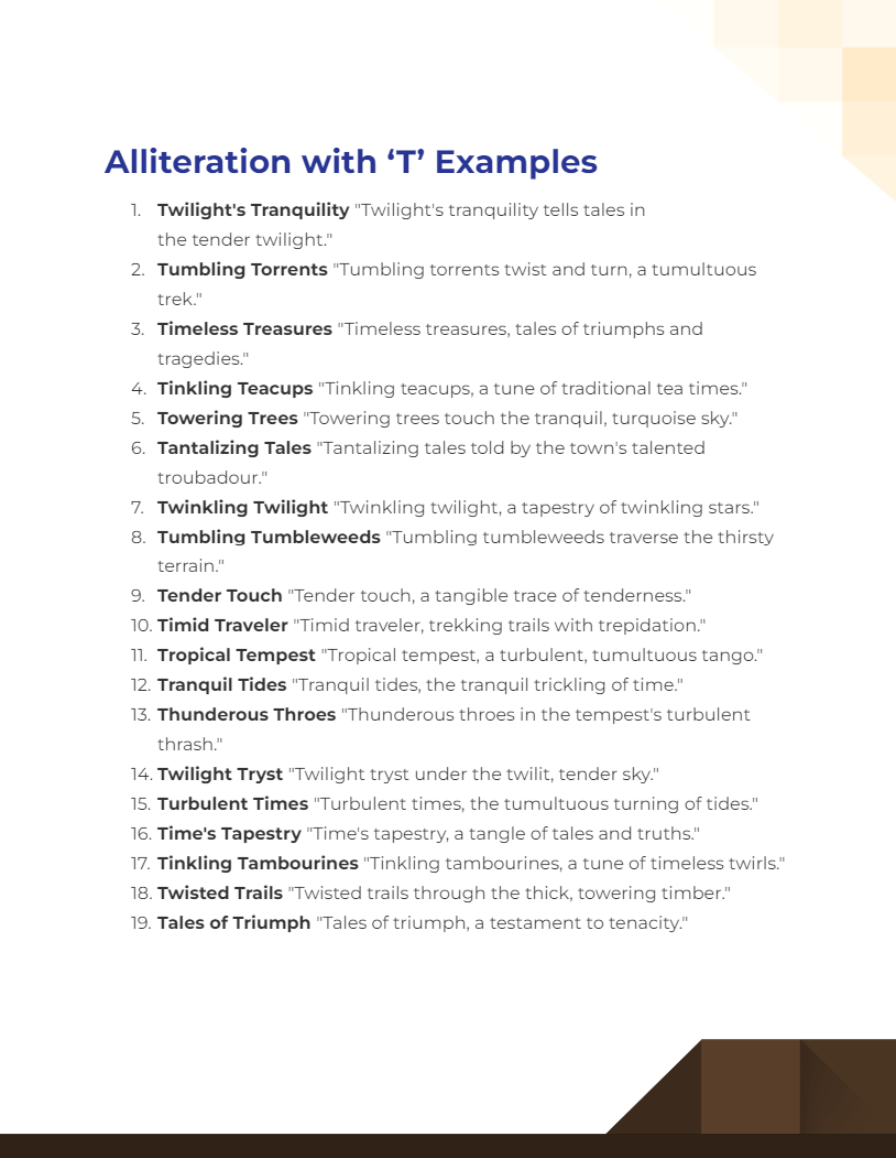 alliteration with t examples